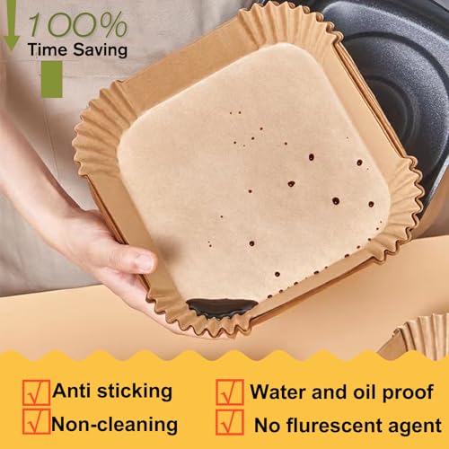 10 Inch Largest Square Air Fryer Liners Disposable for 8 (125 Count)