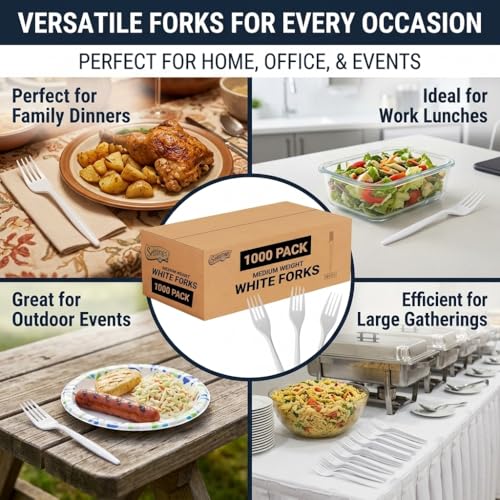Plastic Forks White Heavy Duty Disposable Cutlery (1 Case Forks (1000))