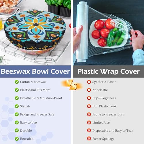 5Pcs Reusable Beeswax Elastic Bowl Covers for Bread Proofing and Food Cover (Pentagonal Floral)