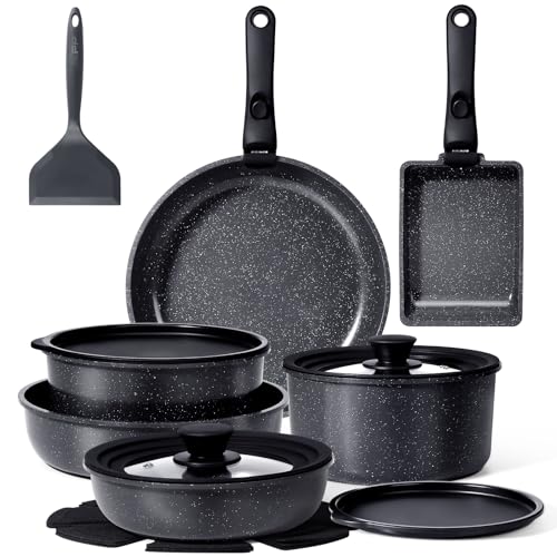 Pots and Pans Set Non Stick (Dark Gray / 17PCS-Standard)