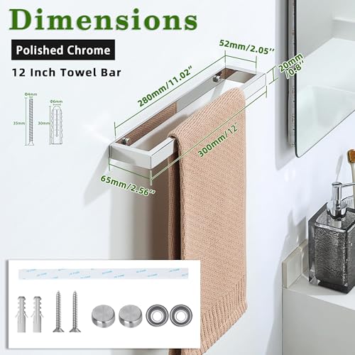 12 Inch Hand Towel Holder Towel Bar for Bathroom Wall Mounted (Polished Chrome / 12-Inch)
