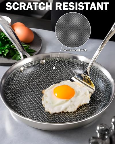 6 Piece Hybrid Nonstick Frying Pans Set with Glass Lids (8 and 10 and 12 Inch)