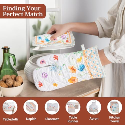 100% Cotton Oven Mitt & Pot Holder Set (039 - Summer Whisper / 7.5" x 13" & 8" x 8" (Oven Mitt & Pot Holder))