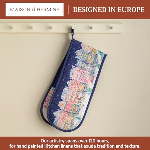 Double Oven Mitts 100% Cotton Double Oven Glove (123 - Christmas Market - Blue / 7" x 35" (Double Oven Mitt))
