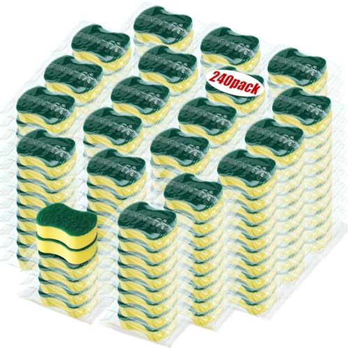 240 Pcs Individually Wrapped Sponges Kitchen Bulk Non Scratch Scouring Sponges for Dishes Household Cleaning Travel Apartments Hotel Car