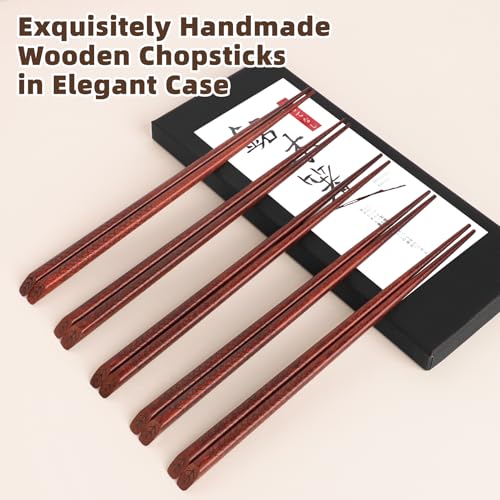 5 Pairs Hardwood Chopsticks Japanese Style Reusable Hand (Natural Wood Style 2)