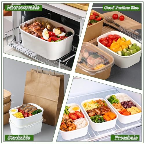 50 Pack 29oz Disposable Meal Prep Containers with Lids & Forks (29oz 50 Count / White Kraft Paper)