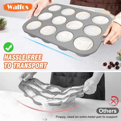 Silicone Muffin Pan with Metal Frame (2 Pcs: 12 Cups with frame, Regular Grey)
