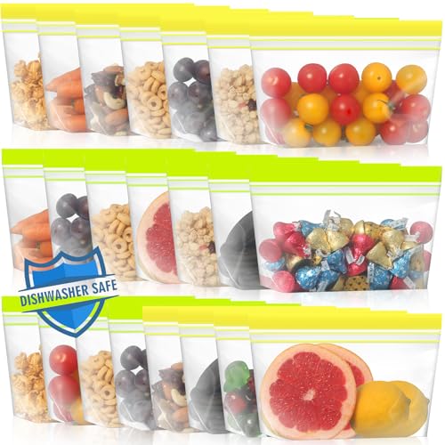 22 Pack Reusable Snack Bags (Green Yellow / 22 Pack Snack Bags)