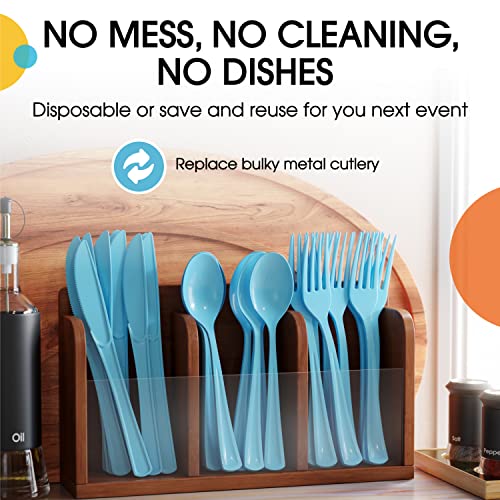 Light Blue Plastic Forks 200 Pcs Light Blue Forks Disposable Utensils Heavy Duty Plastic Cutlery Set Disposable Cutlery Sets Flatware Sets Silverware Set Party Supplies & Party Tableware (Light Blue / Forks)