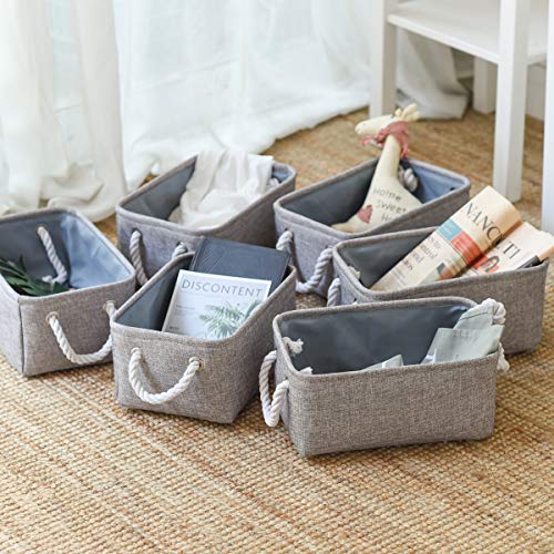 Foldable Small Storage Baskets with Strong Cotton Rope Handles [6 (Grey / 6PCS/Small -11.8Lx7.9Wx5.2H)