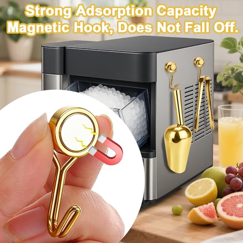 Stainless Steel Ice Scoop for Freezer with Magnetic Hook & Ice Tongs (6oz / Gold)
