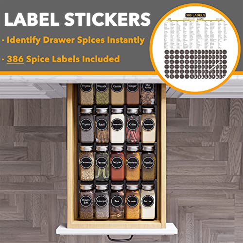 Spice Drawer Organizer with 20 Spice Jars (20 Jars, 9.5" Wide)