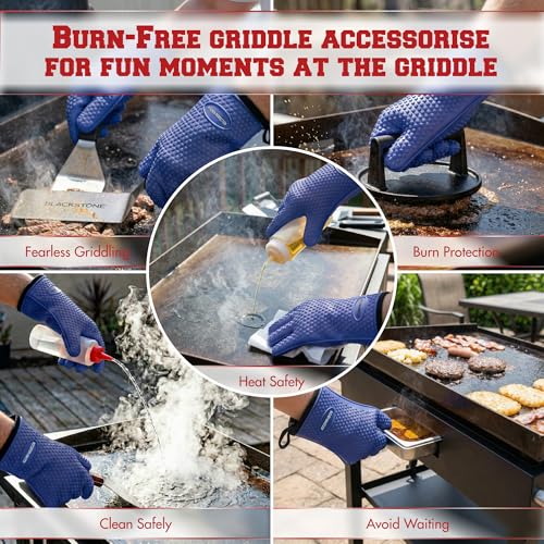 Silicone Griddle Grill Gloves Heat Resistant Oven Mitts (True Blue / One Size)