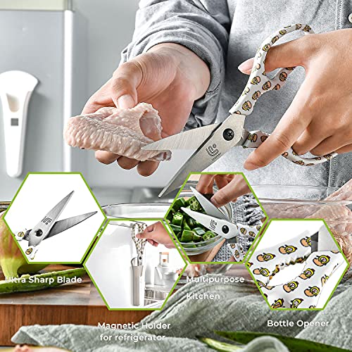 Kitchen Scissors Heavy Duty Kitchen Shears with Magnetic Holder Made with Japanese Steel 4034 (White/Chick)