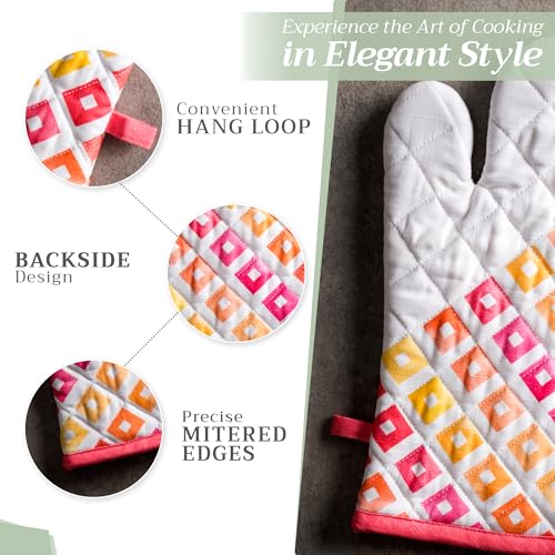 100% Cotton Oven Mitt & Pot Holder Set (073 - Summer Maze / 7.5" x 13" & 8" x 8" (Oven Mitt & Pot Holder))