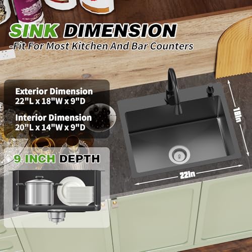 Black Kitchen And Bar Sink (22x18 Black)
