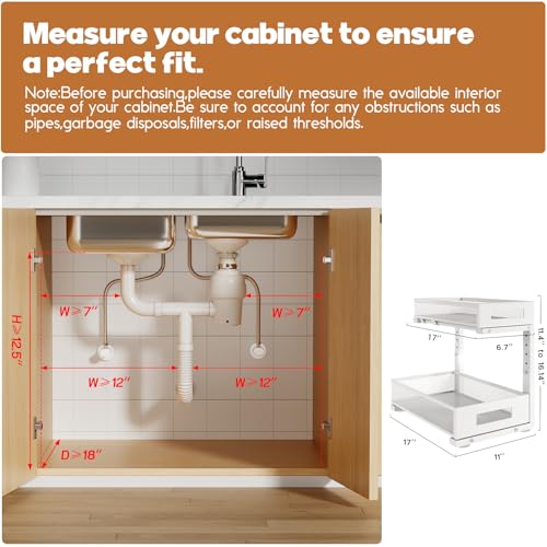 2 Pack 17IN Depth Under Sink Storage Organizer (White / 2 Pack-17"Dx11.4"-16.14"H)