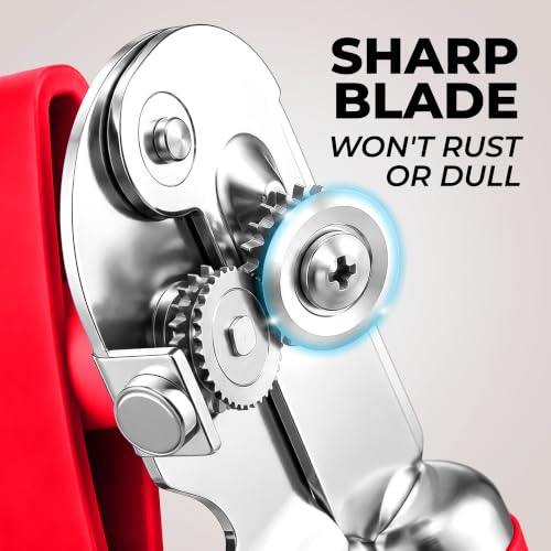 Stainless Steel Swing Open Manual Can Opener Comfortable Grip (Cherry Red / Swing Open)