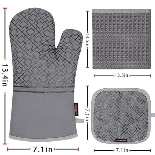 Oven Mitts and Pot Holders Sets 6pcs (Gray)