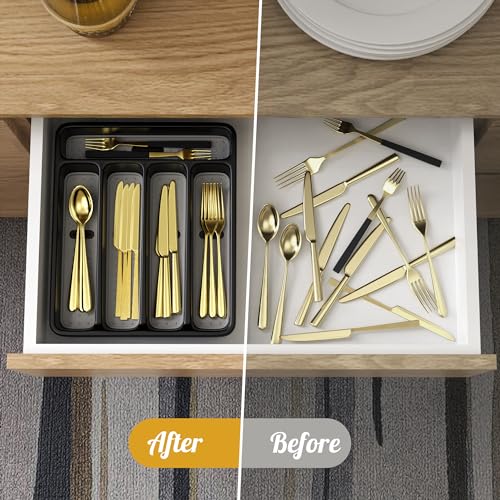 Silverware Organizer for Kitchen Drawer (Normal / Black)