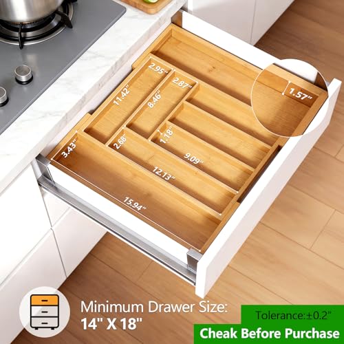 Bamboo Expandable Silverware Drawer Organizer