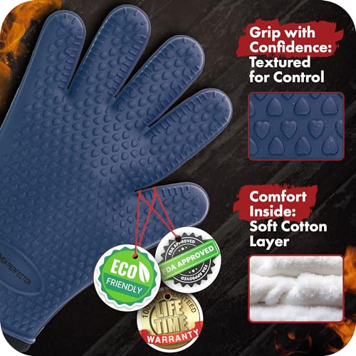 Silicone Smoker BBQ Gloves (Navy / One Size Fits Most)