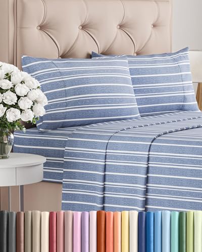 Cal King Size 4 Piece Sheet Set (42 - Blue Stripes 3 / California King)