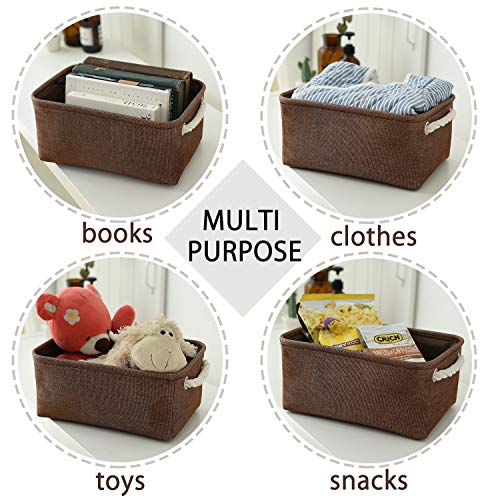 Small Fabric Canvas Storage Bin with Cotton Rope Handles (Brown / Small -11.8Lx7.9Wx5.2H)