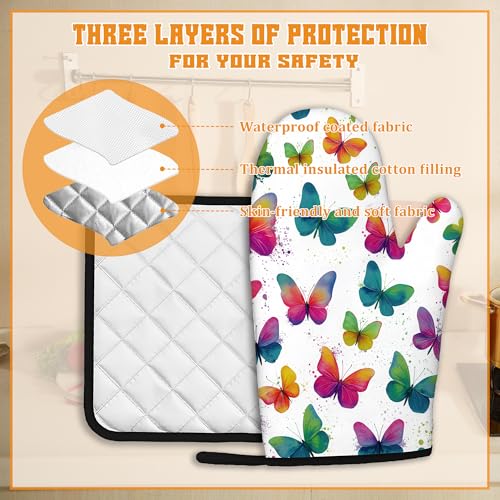 Colorful Butterfly Oven Mitts and Pot Holders (4 Count)