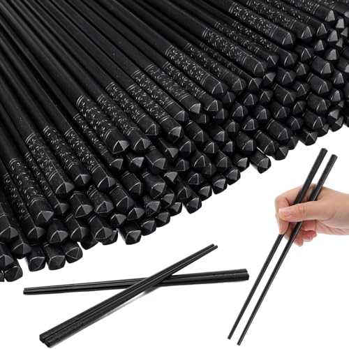 100 Pairs Fiberglass Reusable Chopsticks 9.5" Dishwasher Safe Black Cherry Chopsticks for Chinese Style Japanese Food Cooking Supplies