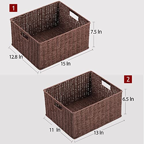Large Woven Storage Baskets (15 x 12.8 x 7.5 inches / Dark Brown)