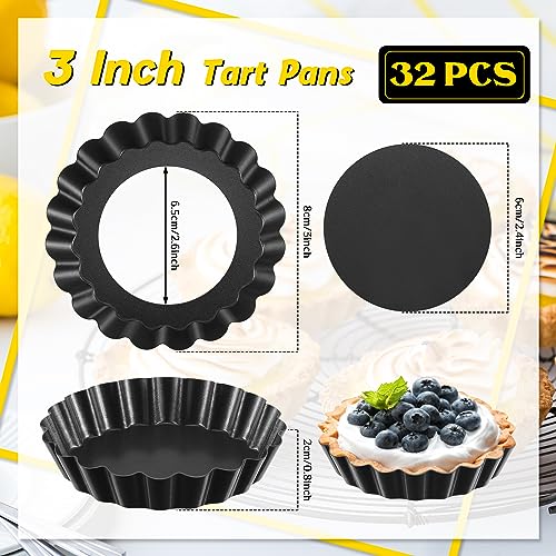 32 Pcs 3 Inch Tart Pans Nonstick (Black Gray / 3 Inch)