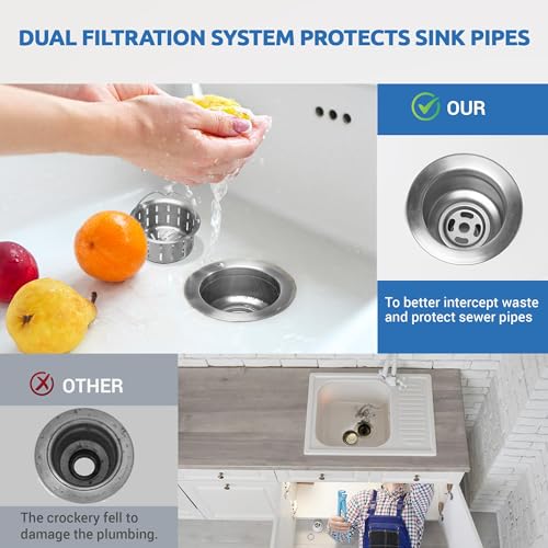 Kitchen Sink Drain Assembly with Removable Deep Basket Strainer