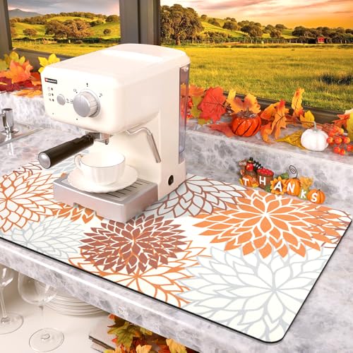 2Pcs Fall Dish Drying Mat & Sink Splash Guard (Orange / 12" X 20" + 24" X 5.5")