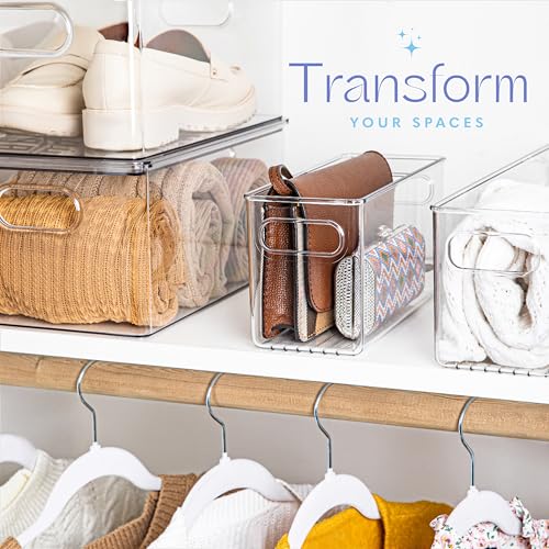 Plastic Food Storage Clear Container Bin with Handles for Organizing Kitchen (10x4x5)