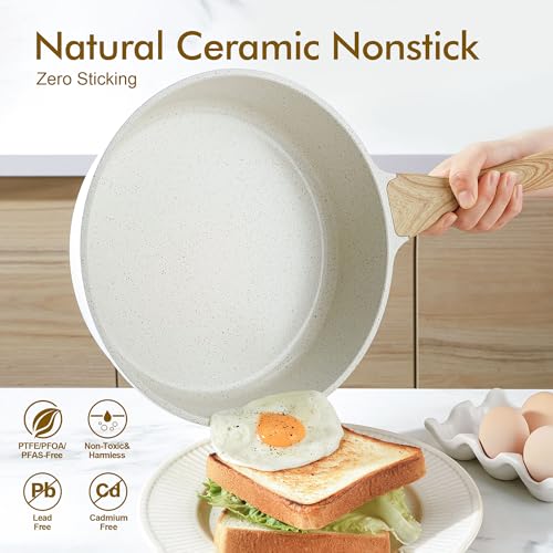 Nonstick Ceramic Saute Pan 10 Inch (Ceramic White / 10-inch/3.5QT)