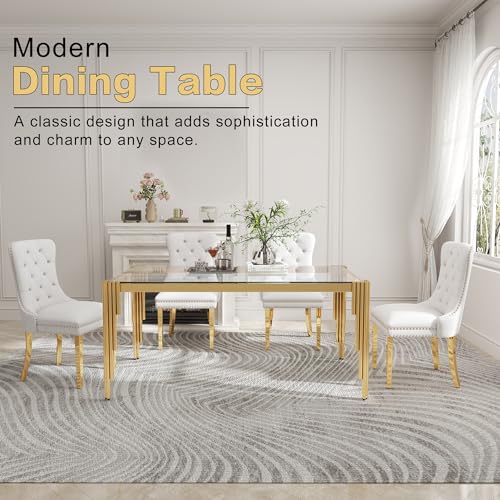 63'' Modern Glass Dining Table for 4 (Gold-clear / Rectangle-62.99" L x 35.43" W x 29.53" H)
