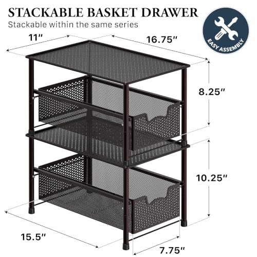 Stackable Under Sink Sliding Basket Drawer (Bronze)