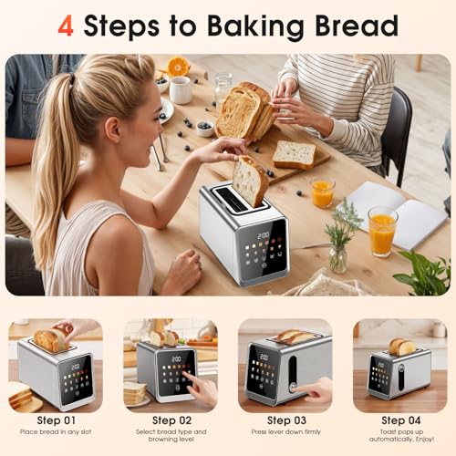 2 Slice Toaster Smart Touchscreen Wide Slot with Bagel Mode (Silver-Black / 2 Slots 2 Slice)