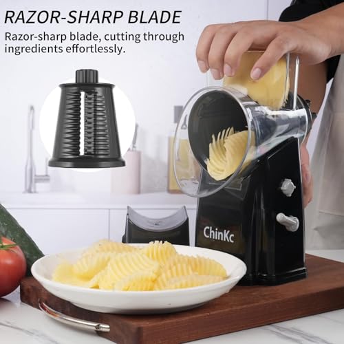 Upgrade Rotary Cheese Grater Shredder with Handle (Black)