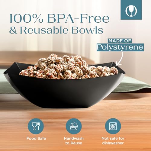4 Pack Disposable Black Plastic Serving Bowls Square Party Candy Use 32oz (32 OUNCE / Black)