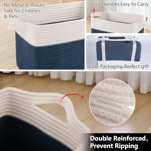 Cotton Rope Storage Baskets for Organizing Blue & White 3 (Blue & White / 3 pcs-13”x9.9”x8.7”)