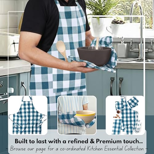 Buffalo Plaid Check Oven Mitts and Pot Holders Set of 4 (Buffalo, Teal Green)
