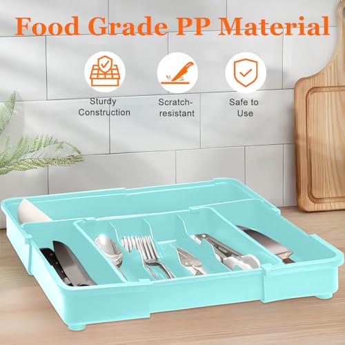 Expandable Silverware Drawer Organizer (Turquoise / M(9.5-15.2"W x 12.6-19"D))