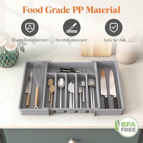 Extra Large Silverware Drawer Organizer (Gray / XL Deep (13-22''W x 16.7''D))
