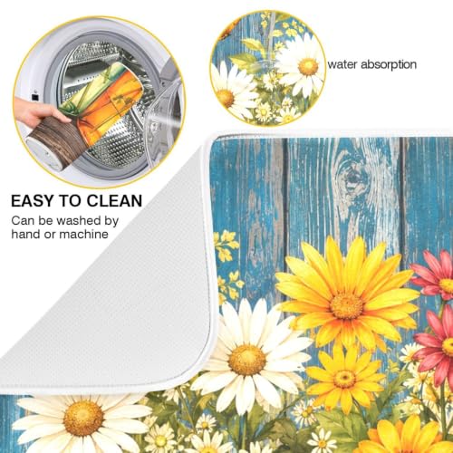 Daisy Flowers Vases Butterfly Dish Drying Mat for Kitchen Counter Absorbent Microfiber Drying Pad (16" x 18")