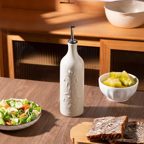 Sweejar Large Olive Oil Dispenser Bottle with Spout (Beige / Patterned styles)