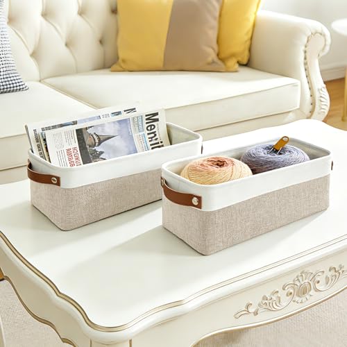 Small Fabric Storage Baskets (Beige / Off-White / Narrow-15"x6"x5")