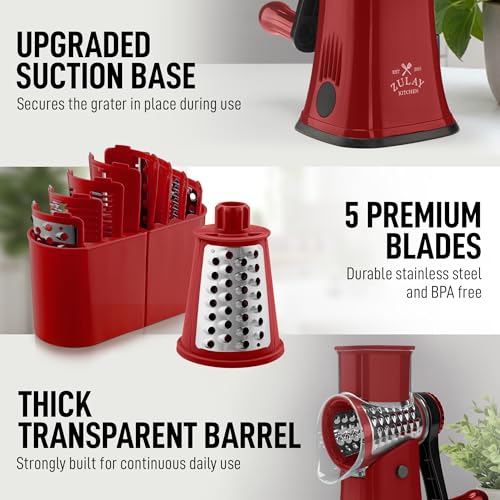 Rotary Cheese Grater Manual Hand Crank 5 Blade Shredder